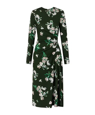 Erdem Gathered Floral-print Jersey Midi Dress In Green