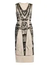 Erdem Printed Sleeveless Midi Pencil Linen Dress In Brown
