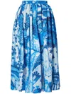 Erdem Cotton-blend Floral Print Midi Skirt In Blue