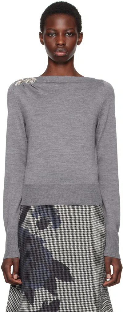 Erdem Glass Crystal Embellishment Wool Knitted Top In Grey