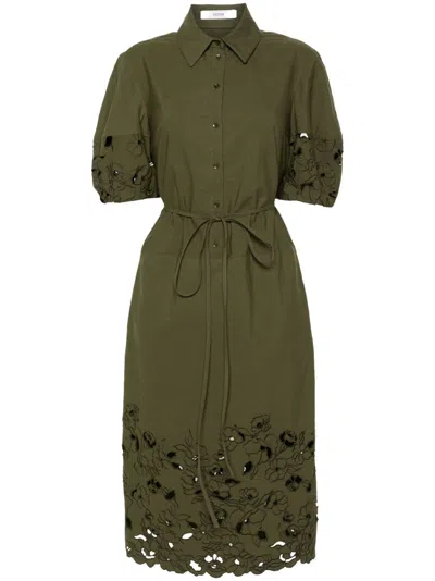 Erdem Green Floral-embroidered Midi Dress