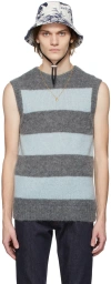 Erdem Grey & Blue Mohair Ethan Vest In Grey / Blue