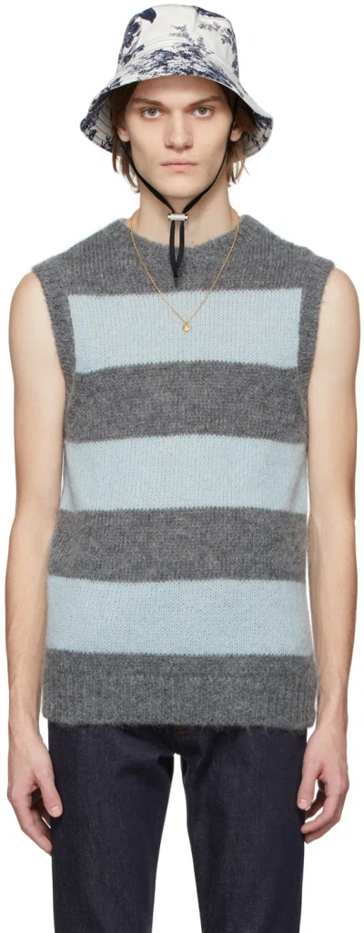 Erdem Grey & Blue Mohair Ethan Vest In Grey / Blue
