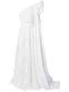 Erdem One-shoulder Poplin-trimmed Embroidered Organza Gown In Neutrals