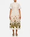 Erdem Floral Print Cotton Dress With Split Cuffs In White