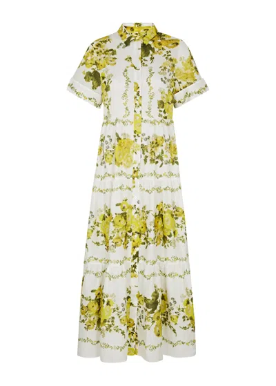 Erdem Helena Floral-print Cotton Maxi Dress In Yellow