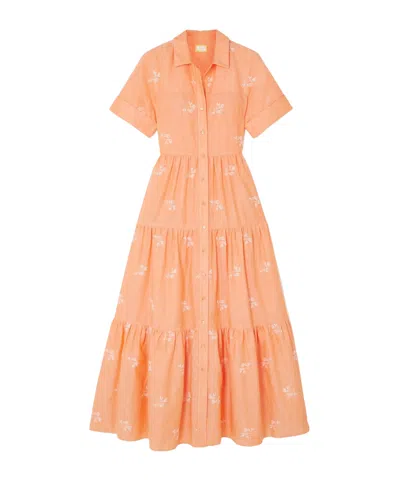 Erdem Helena Multi-layer Embroidered Shirt Dress In Orange