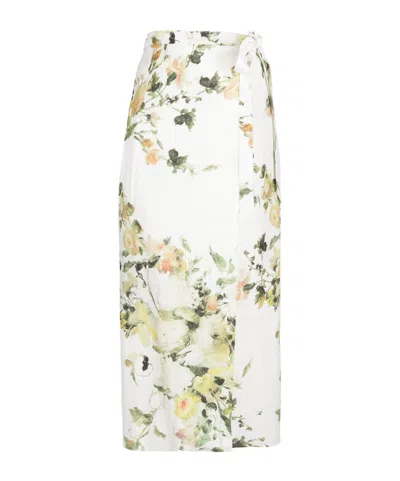 Erdem Hermia Linen Midi Skirt In White
