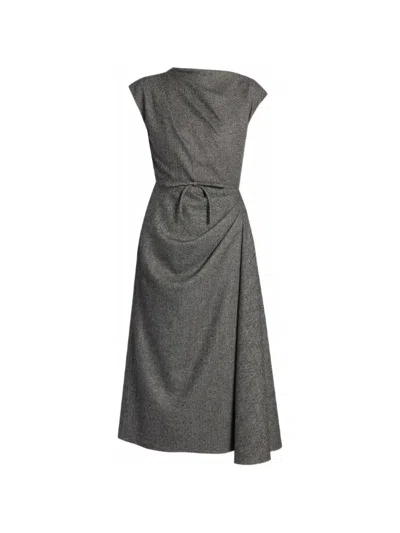 Erdem Herringbone Draped Midi Dress In Grey