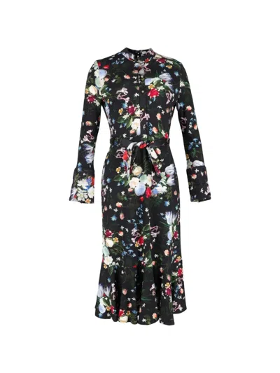 Pre-owned Erdem Hilma Floral-print Midi Dress In Black
