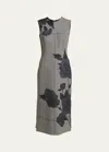 Erdem Wool Floral-printed Midi Sheath Dress In Blue