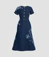 Erdem Indigo Denim Short Sleeve Midi Dress In Blue
