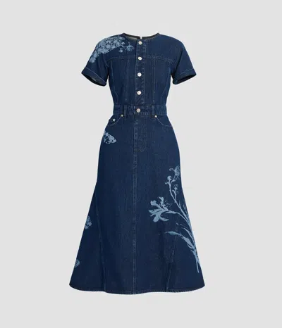 Erdem Indigo Denim Short Sleeve Midi Dress In Blue