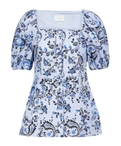 Erdem Inez Floral Cotton Poplin Top In Blue