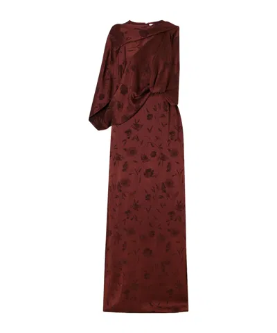 Erdem Draped Floral-jacquard Crepon Gown In Burgundy