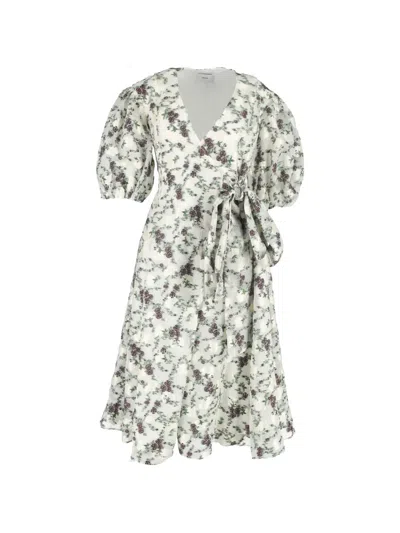 Pre-owned Erdem Jacquard Floral Midi Dress In White