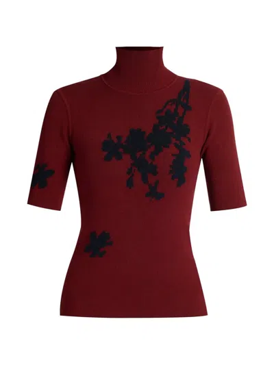 Erdem Floral Jacquard Turtleneck Sweater In Burgundy