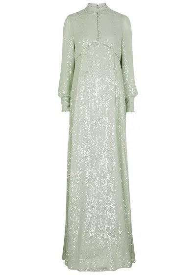 Erdem Justine Mint Sequin-embellished Gown In Green