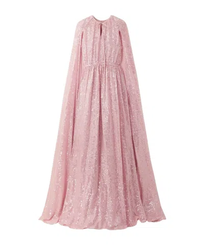 Erdem Kenley's Shawl-style Pleated Sequined Gown In Pink