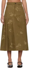 Erdem Floral-jacquard Cotton Midi Skirt In Khaki