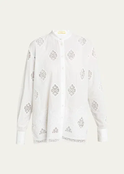 ERDEM LACE-EMBROIDERED LONG-SLEEVE OPEN-BACK SHIRT