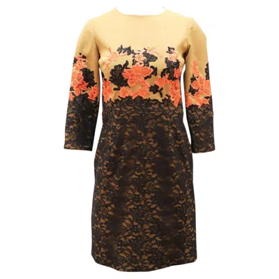 Pre-owned Erdem Lace Embroidered Shift Dress In Tan Linen In Brown