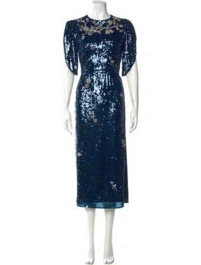 Pre-owned Erdem Lace Pattern Long Dress In Blue
