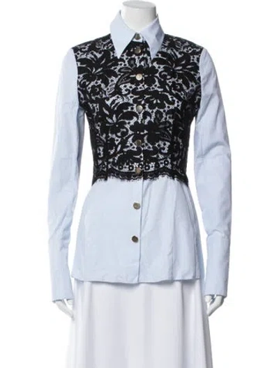 Pre-owned Erdem Lace Pattern Long Sleeve Blouse In Blue