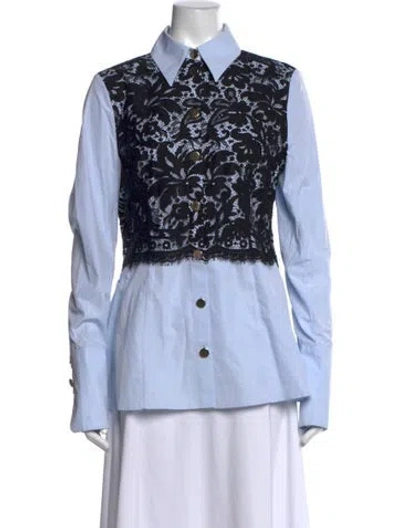 Pre-owned Erdem Lace Pattern Long Sleeve Blouse In Blue