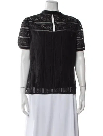 Pre-owned Erdem Lace Pattern Mock Neck Blouse In Black