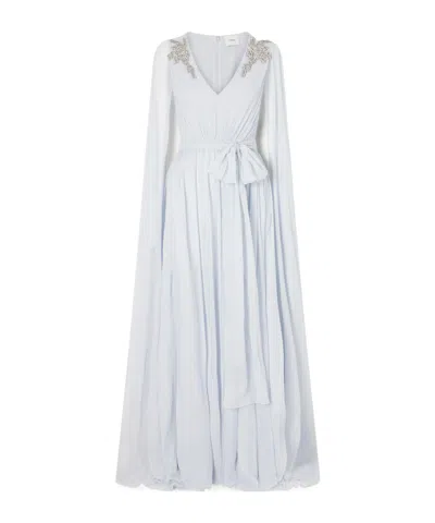 Erdem Belted Cape-effect Crystal-embroidered Silk-crepon Gown In White