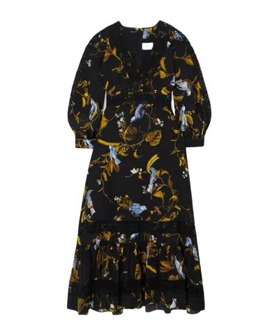 Erdem Lace-trimmed Floral Print Dress In Black