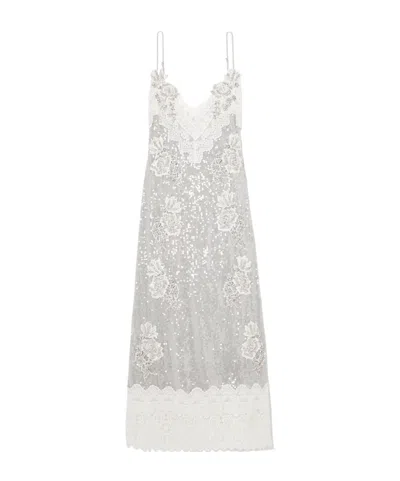 Erdem Embellished Lace-trimmed Sequined Georgette Midi Dress In White