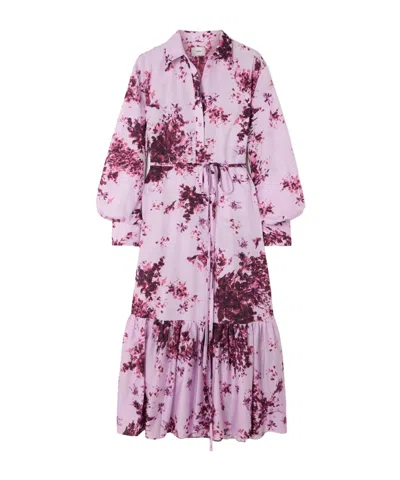 Erdem Belted Tiered Floral-print Cotton Midi Dress In Pink