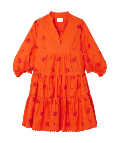 Erdem Tiered Embroidered Cotton-poplin Mini Shirt Dress In Orange