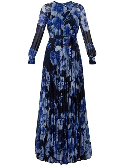 Erdem Long-sleeve Gown In Troubridge Floral Indigo