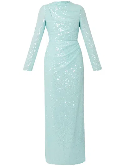 Erdem Sequinned Long-sleeve Gown In Light Blue