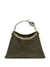 Erdem Large Bloom Rose-embellished Crocodile-effect Shoulder Bag In Green