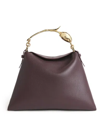 Erdem Large Leather Bloom Shoulder Bag In Burgundy