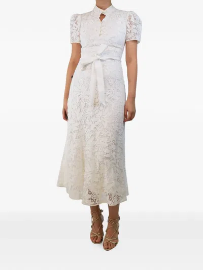 Pre-owned Erdem Lauren Lace Puff-sleeved Midi Dress In White