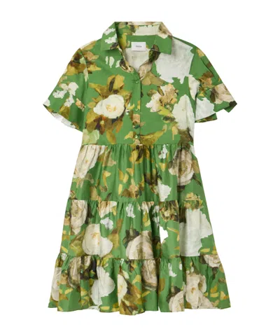 Erdem Layered Pleated Print Mini Shirt Dress In Multi