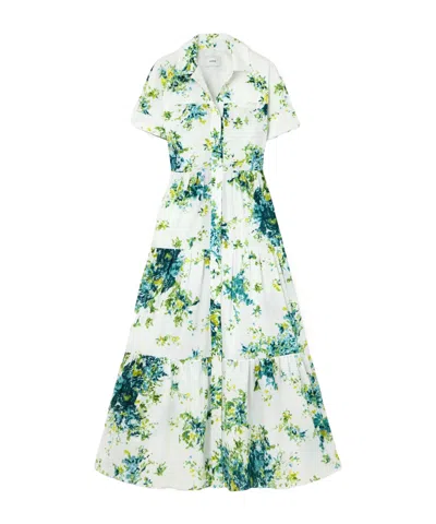 Erdem Tiered Floral-print Cotton-poplin Maxi Dress In White