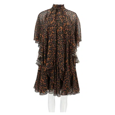 Pre-owned Erdem Leopard Print Cape Dress, Silk Lined, Size Us 2, Good Condition In Black