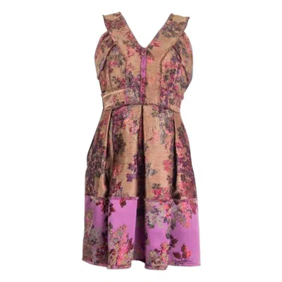 Pre-owned Erdem Lilac Fabienne Fringed Jacquard Sleeveless Shift Dress S In Brown
