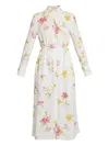Erdem Floral Print Linen Dress With Waist Tie In White