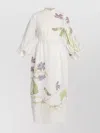 Erdem Womens Botanical Violet White Floral-print Puff-sleeve Linen Midi Dress