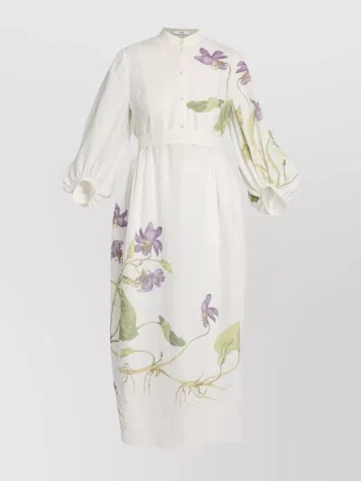 Erdem Linen Dress With Belted Waist And Floral Print