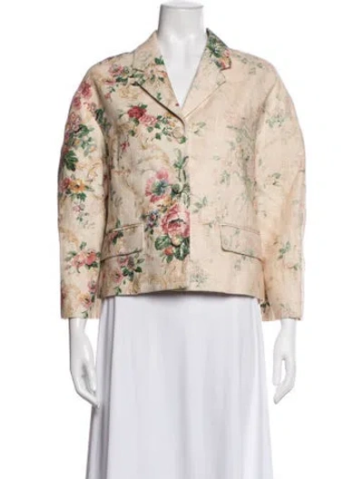 Pre-owned Erdem Linen Floral Print Blazer In Neutral