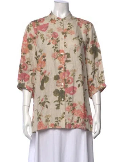Pre-owned Erdem Linen Floral Print Blouse In Neutral