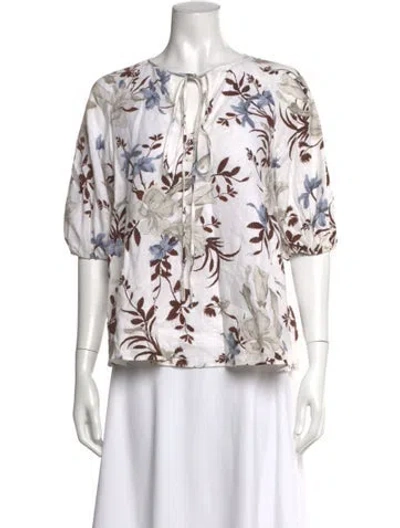 Pre-owned Erdem Linen Floral Print Blouse In Neutrals